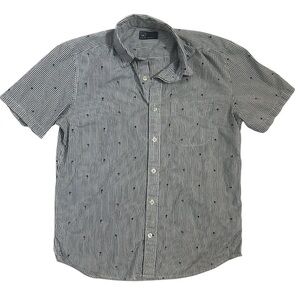 Men's GAP blue Stripe short sleeve button down Shirt with palm tree print SM